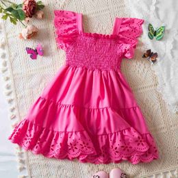 Girl's Dresses Clothing Sets Little girl summer dress 2-6 years pleated elegant vacation baby clothing hot pink fashionable solid WX5.23