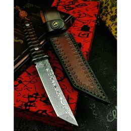 ZIMIR Japan vacuum forging Damascus G10 steel core high hardness integrated hunting red wood handle tactical knife L2405