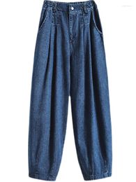 Women's Jeans Women Vintage Blue Harem Loose Mom Ankle-length Pants High Waist Streetwear Boyfriends Washed Denim Bottoms Pockets