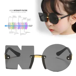 Sunglasses Fashion Round Glasses Children Letter No Shaped Gradient Boy Shades Rimless Girls Baby Eyeglasses Cutting B4s7