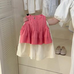 Clothing Sets Girls Loose Casual Set 2024 Summer Children Vest Top Wide Leg Pants Two-piece Stylish Girl Clothes Trendy