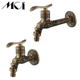 Bathroom Sink Faucets Carved Wall Mount Pool Garden Faucet Brass Retro Bibcock Decorative Outdoor Washing Machine Mop Taps Torneira Mci