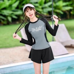 Women's Swimwear Ladies Beach Wear Two Pieces Long Sleeves High Waist Sports Swimsuit Belly Hidden Bathing Suit Surfing 2024 Est