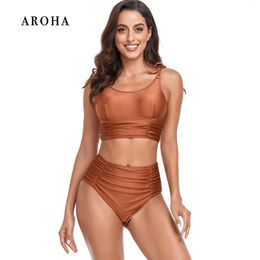 Women's Swimwear AROHA High Waist 2 Piece Bikini Tummy Control Push Up Pads For Swimsuit Tankini Women 2024 Big Beachwear