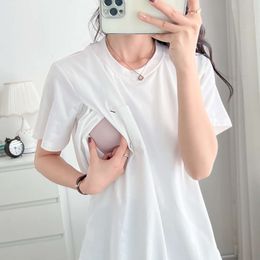 Women's T-shirt Breastfeeding Clothes Pregnant Tops Short Sleeve Maternity Clothing 8020B L2405