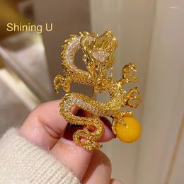 Brooches Shining U Year Of The Dragon Loong Brooch For Women Men Fashion Accessory Chinese Style Gift