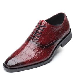 Spring Autumn Men Formal Dress Shoes Office Brown Red Alligator PU Leather Lace Up Wedding Shoes9491355