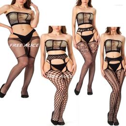 Women Socks FREEAUCE Oversize Sexy Pantyhose Plus Size Fishnet Lace Thigh High Stockings With Garter Belt Suspenders Underwear Tights