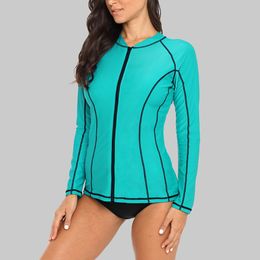 Charmleaks Women Long Sleeve Zipper Rashguard Swimsuit Running Shirt Swimwear Surfing Top Rash Guard Zipper UPF50+ Hiking Shirt