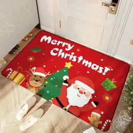 Carpets Anti-slip Doormat For Home Wear Resistant Cartoon Old Man Snowman And Tree Bedroom Rug Outdoor Mat Cute Christmas Decoration