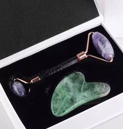 Jade Face Roller and Gua Sha Tool Gift Set Natural Stone Purple or Green Fluorite Facial Rollers Scraping SPA Acupuncture Eye Neck9672013