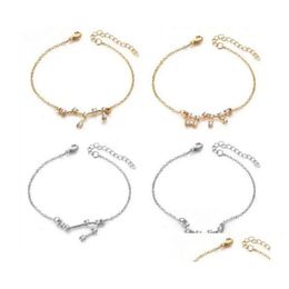 Charm Bracelets 12 Horoscope Zircon Zodiac Signs Bracelet Gold Sier Constellations For Women Jewellery With Gift Cards Wholesale Drop De Ot4Po