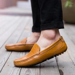 Casual Shoes Men Slip Slip-On Lazy Boat Summer Leather Loafer Vintage Flat Comfortable Driving Shoe Soft Sole Walking