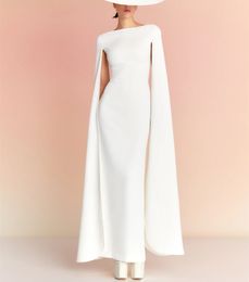 Elegant Short Ivory Crepe Evening Dresses With Cape Sheath Bateau Neck Ankle Length Prom Dress Party Dresses for Women