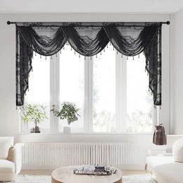 Curtain 1PC Black Lace Ripple Water Wave Head For Living Room Sheer Swags Valance With Beads Bottom Study Home Decoration #E