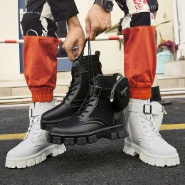 2023 Thick Sole White Men's Boots Winter High Top Pocket Shoes Men Platform Boots Retro Trendy Streetwear Superstar Men Footwear