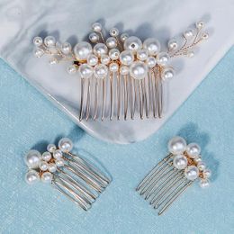 Headpieces Blonde Gold Pearl Hair Comb Headdress Set Fashion Bride HairCilps Accessories Floral For Women Holiday Gifts
