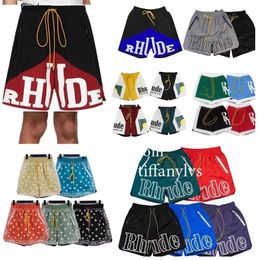 Designer Mens Rhude Shorts Summer Fashion Beach Men High Quality Street Wear Red Blue Black Purple Pants Mesh Drawstring Zipper Short