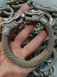 Decorative Figurines Collection China Tibetan Silver Carved Double Headed Dragon Bracelet Statue