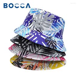 Berets Bocca Coconut Tree Bucket Hat Print Panama Fisherman Hats Double-sided Reversible Foldable Unisex Beach Summer Holiday Cap Gorra