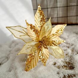 Decorative Flowers 24CM Large Artificial Christmas Tree Sequins Decoration Xmas Ornament Party Home Decor Fake Flower Year Wedding Gift