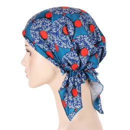 Africa Print Flower Women Turban Hat Pre Tied Headscarf Chemotherapy Chemo Beanies Cancer Headwear Caps Hair Cover