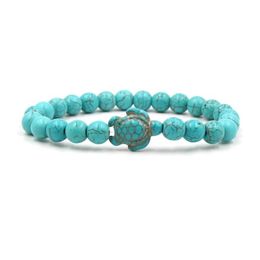 Beaded Summer Style Sea Turtle Strands Bracelets For Women Men Classic 8Mm Beads Turquoise Lava Stone 3 Colors Elastic Friendship Brac Ot8Pe