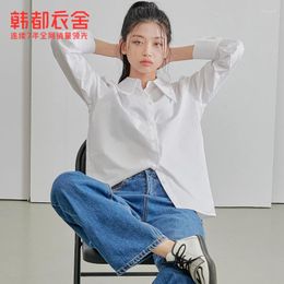 Women's Polos Handu Clothing House 2024 Spring Shirt Long Sleeve Autumn And Winter Design Sense Hong Kong Style Loose White