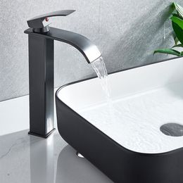 Gold Waterfall Basin Faucet Wash Basin Chrome Bathroom Faucet Deck Mount Single Handle Hot And Cold Water Mixer Taps Sinks Crane