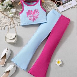 Clothing Sets 2024 Summer Kids Clothes Girls Letter Print Sleeveless Crop Top Color Matching Flare Pants Children Casual