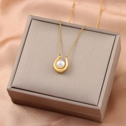 Pendant Necklaces In Fashion Sweet Pearl Avocado For Women Trendy Gold Colour Stainless Steel Neck Chain Jewellery Wholesale