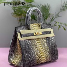 Bk Handbag Crocodile Leather 7a Handmade Cowhide Togo Splicing Bag Genuine Snake Colorful Classic Light Senior Gift Genuine for Womenqq