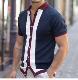 Men's Polos 2024 Spring And Summer Fashion British Style Single Breasted Panel Contrast Knitting Short-Sleeved Casual POLO Shirt