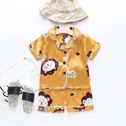 Clothing Sets Toddler Kids Baby Boys Girls Satin Cartoon Button Down Short Sleeve Shirt Tops Clothes For Jogging Suits