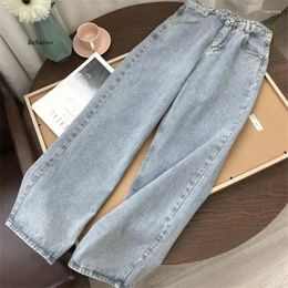 Women's Jeans Baggy High Waist Women Clothing Korean Wide-legged Straight Female Boyfriend For Woman Denim Joggers Solid