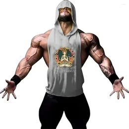 Men's Tank Tops Solid Colour Printed Outdoor Basketball Hooded Vest Fashion Casual Sports Fitness Sleeveless T-shirt Shirt Quick Dry