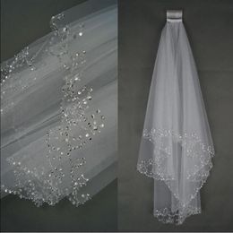 luxury Wedding Veils Wedding Bridal Veil 2-Layer Handmade Beaded Crescent edge Bridal Accessories Veil White and Ivory Colour in stock 202o