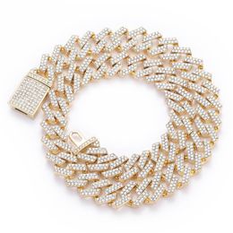 High Quality Iced Out Chain Men Jewellery Hip Hop New Micro Pave Rhinstone 15MM Cuban Link Chains Big Heavy Chunky Necklace 236a