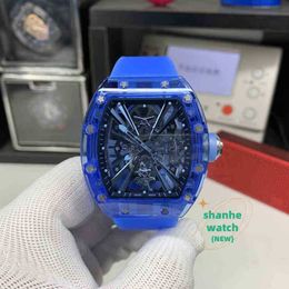 RM Data de relógio de luxo Mechanical Watch Business Leisure RM12-01 Automático Blue Crystal Case Tape Men