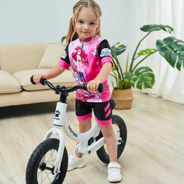 Summer Cycling Jersey Set For Girls Cartoon Animation Printed Children Bicycle Sportswear Short Sleeve Kid Clothing 240523