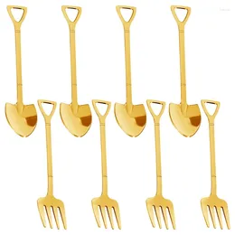 Spoons 8 Pieces Shovel Spoon Fork Coffee Handle Dessert Shape