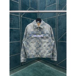 Men's plus size coat new coat pattern wool sweater street hip-hop jacket high street embroidered jacquard pattern gradient denim jacket customization 5649