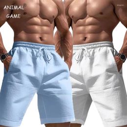 Men's Shorts Linen Cotton Solid Color Jogging Sweatpants Elastic Waist For Men Large Lightweight Summer Basketball