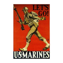 Lets Go US Marines Vintage World War II Two WW2 USA Military Propaganda Wall Art Decoration Poster Canvas Print