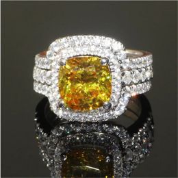 14K White Gold Cushion Cut Lab Topaz Diamond Ring Set Engagement Wedding Rings for Women Men Anniversary Party Jewellery 240522