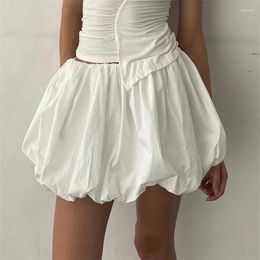 Skirts Women Y2K Bubble Skirt Female Ruffle Hem Mini Lantern Casual Fitting Elastic Waist Solid Colour Puffball Streetwear