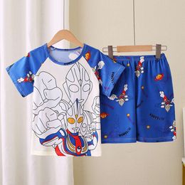 New Summer Children's Pamas Baby Boys Short Sleeved Shorts, Air-conditioned Suit Two-piece Home Outfit L2405