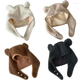Berets Thicken Windproof Beanie Plush Bear Ear Trapper Hat For Adult Teens