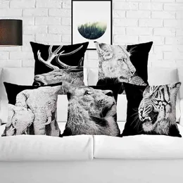 Pillow Black White Animal Lion Tiger Elephant Throw Case Sofa Bed Cover Home Decor 45cm 3D Digital Printed Pillowcase