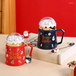 Mugs 16oz Christmas Mug Gift Set Ceramic Cups Winter With Snow Globes Lid Microwave Dishwasher Safe Drinkware Accessories